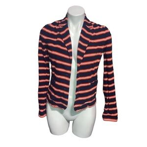 J Crew Women’s XS Navy Blue & Orange Striped Lightweight Button Up Blazer